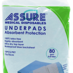 ASSURE Underpads (75cm X 75cm, 80g Fluff Filler, 10 Pcs/Pkt)