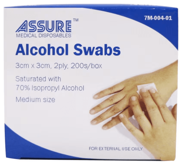 ASSURE Alcohol Swabs (Sterile, 3cm x 3cm, 200 Pcs/Box)