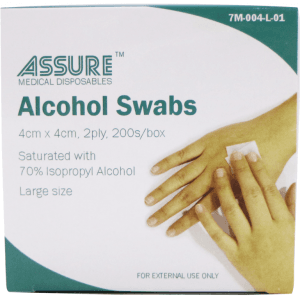 ASSURE Alcohol Swabs (Sterile, 4cm x 4cm, Large, 200 Pcs/Box)
