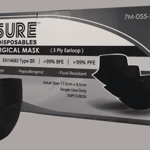 Assure Black Surgical Mask 3-Ply with Ear-Loop, 50pc/bx, 40bx/ct