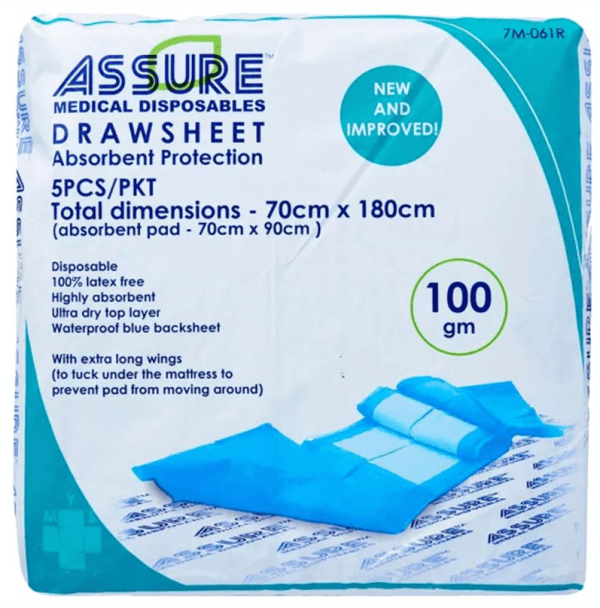 ASSURE Drawsheet (70cm X 180cm, 100g, 5 Pcs/Pkt)